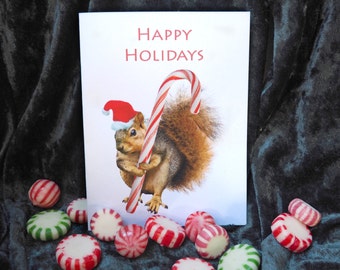 Squirrel Candy Cane Printable Holiday Card