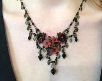 REDWOOD VEE NECKLACE Handbeaded by Designer COlleen Toland