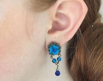 LITTLE BLUE EARRING, Rose Drop Beaded Earring Created by Colleen Toland