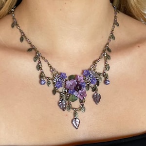 Colleen Toland Purple Lilac Vee Leaf Beaded Necklace romantic handmade womans jewelry beaded flower floral dainty delicate