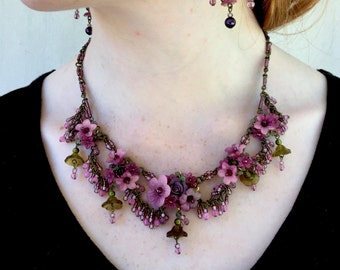 ROMANTIC VINTAGE STYLE Necklace in Plum, Handbeaded by Designer Colleen Toland