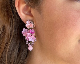 COLLEEN TOLAND Fuchsia Rose Handbeaded Earrings