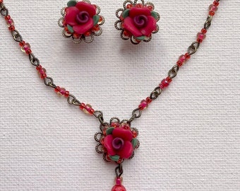 Colleen Toland Valentines Mini Rose Pendant, Earring Set