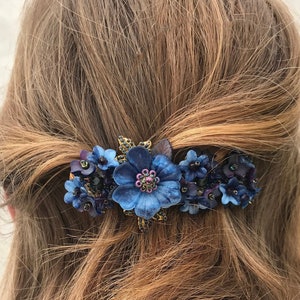 COLLEEN TOLAND Navy Blue Flower Barrette Blue Barrette Flower Hair Accessories Beaded Barrette Gifts for Girls Hair Jewelry Blue Hair Clip