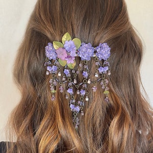 Colleen Toland Handmade Purple Flower Hydrangea Hanging Maiden Barrette romantic hair jewelry hair accessorie flower hairclip image 1