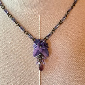Colleen Toland Vintage Style Purple Flower Pendant Necklace handcrafted jewelry romantic necklace floral beadwork ooak necklace