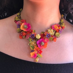 STATEMENT NECKLACE Handbeaded in color FIESTA by Vintage Jewerly Designer Colleen Toland