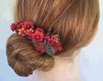 FIRE RED BARRETTE Handbeaded by Colleen Toland