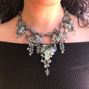 Vintage Jewelry Designer COLLEEN TOLAND CORNFLOWER Statement Necklace Handbeaded
