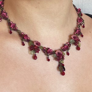 COLLEEN TOLAND Tea Rose Red Drop Necklace Deep Garnet Red flower floral designer signed jewelry romantic downton abby victorian pendant