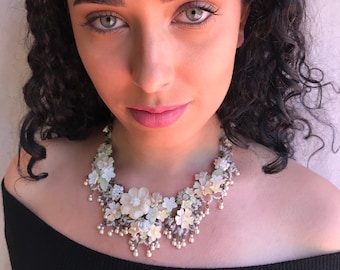 Exquisite Hand Beaded Necklace by Vintage Jewelry Designer Colleen Toland/ Bridal Jewelry