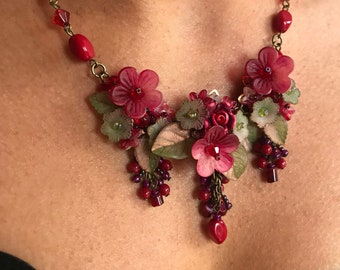 TEA ROSE Christmas 2022 by Vintage Jewelry Designer Colleen Toland beaded flower floral romantic red downton abby