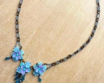 コリーン・トーランド ペリウィンクル パープル ターコイズブルー ネックレス ハンドメイド ロマンチック フラワー 花柄 上品 繊細 女性へのギフト