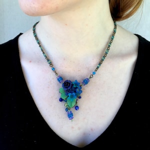 HANDBEADED PENDANT NECKLACE in Blue and Green, Peacock Designer by Colleen Toland