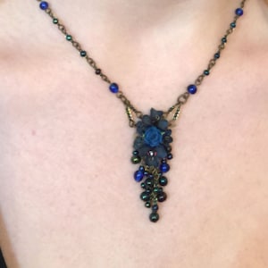 DELICATE NAVY PENDANT Necklace Handbeaded by Designer Colleen Toland