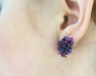 DEEP PURPLE BUTTON (Cleo) Beaded Earring by Designer Colleen Toland flower floral post pierced dainty romantic