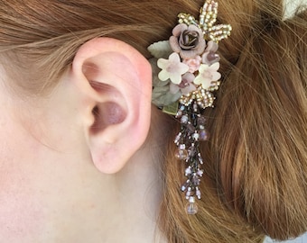 SMOKEY ROSE HANGING Beaded Hair Clip by Colleen Toland