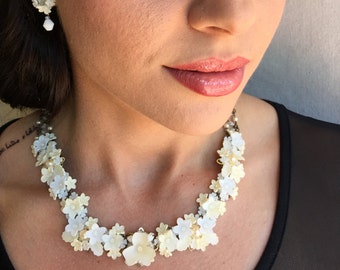 White and cream GARLAND necklace.  Stunning Bridal Necklace. Colleen Toland Vintage Style Jewlery