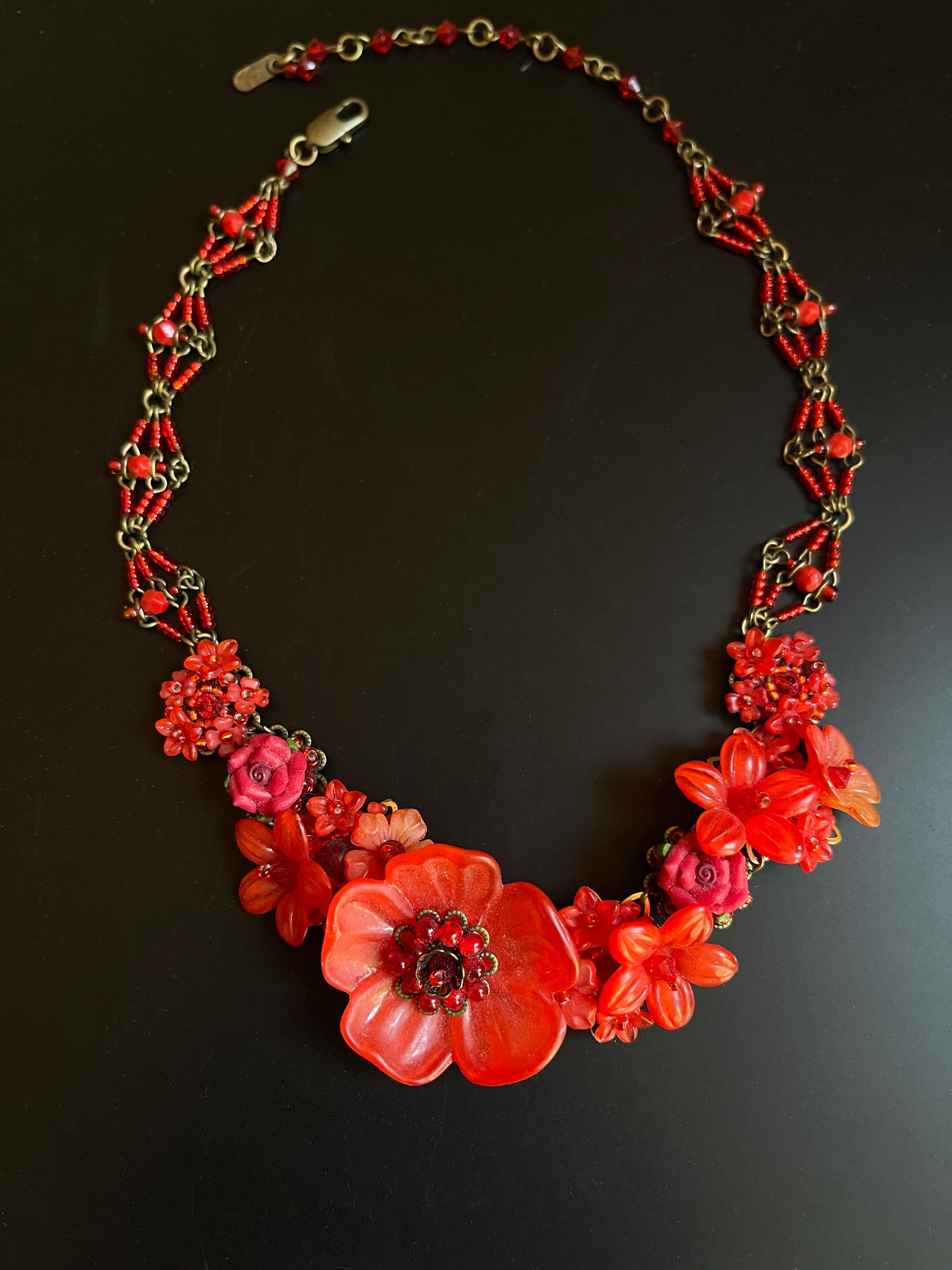 Colleen Toland RED Poppy Necklace Handmade Flower Floral Beaded