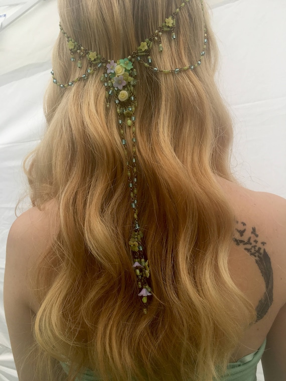 BOHEMIAN HANGING HEADBAND Lavender Yellow Seafoam Green  display picture 2