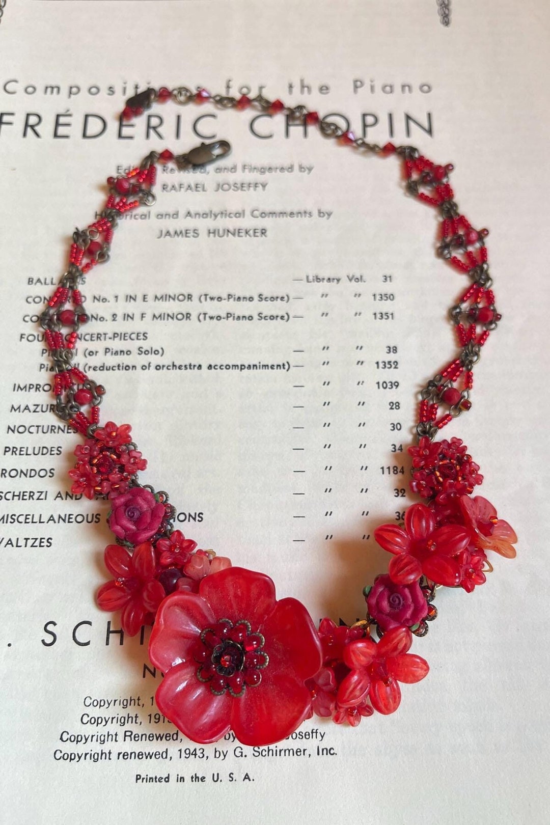 Colleen Toland RED Poppy Necklace Handmade Flower Floral Beaded