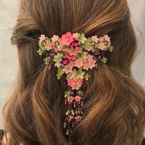 Georgeous Long Hanging Pink Floral Barrette by Vintage Jewelry Designer Colleen Toland image 2