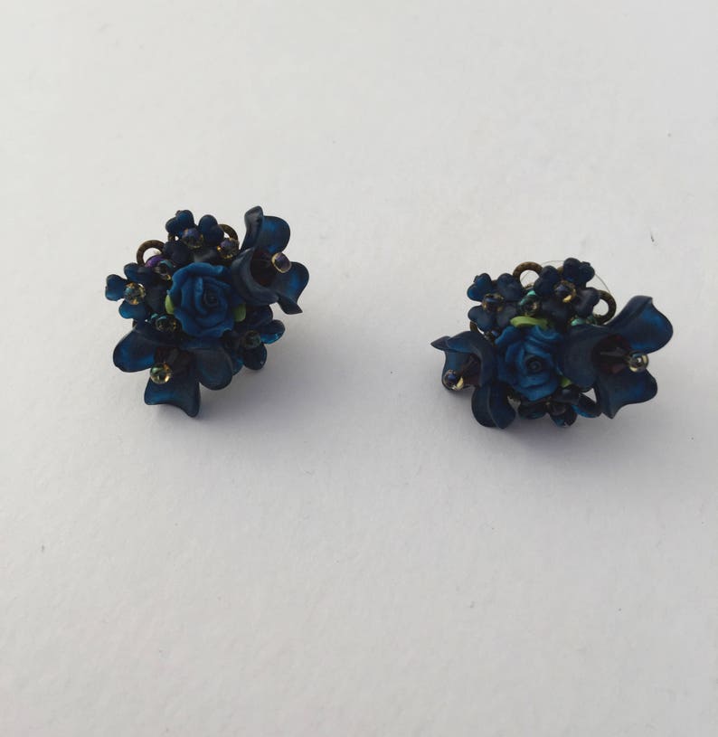 NAVY BLUE BUTTON Earring Handbeaded and Designed by Colleen | Etsy