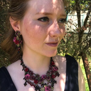 Deep Red Tango Chandelier Earrings/Flowers/Handbeaded/Created by Vintage Jewelry Designer Colleen Toland image 3