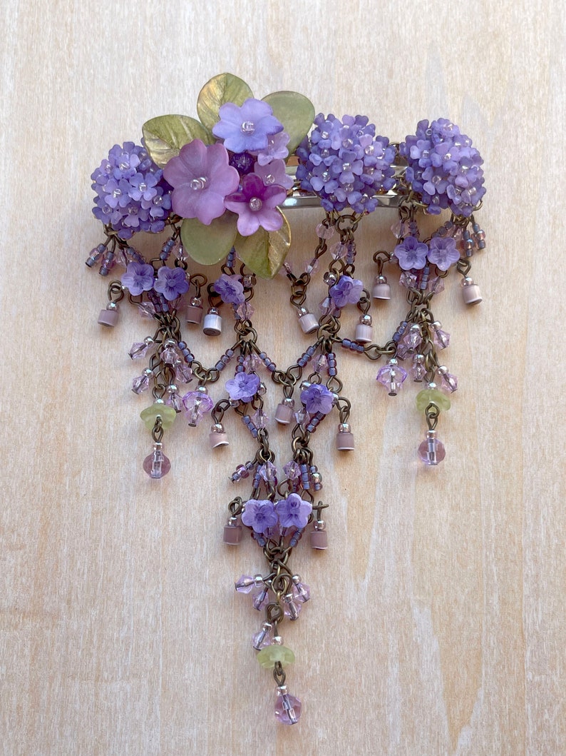 Colleen Toland Handmade Purple Flower Hydrangea Hanging Maiden Barrette romantic hair jewelry hair accessorie flower hairclip image 2