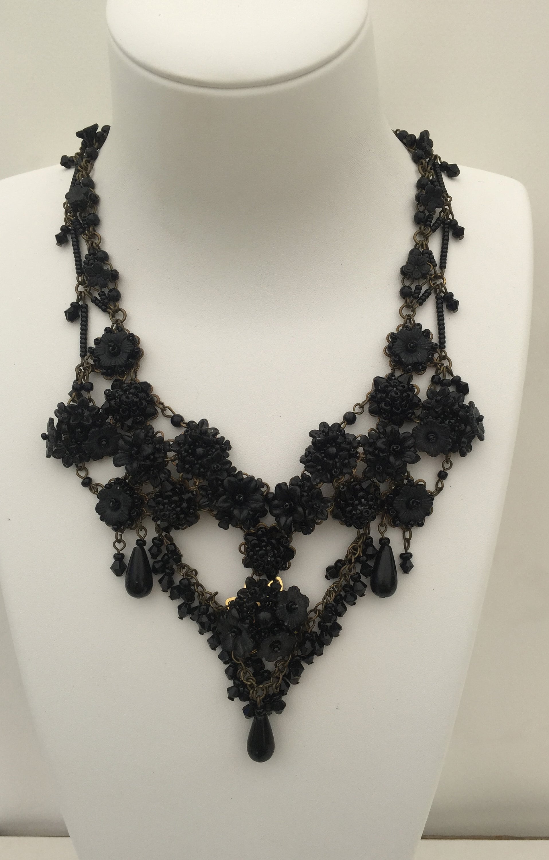 Hand Beaded STUNNING BLACK BEAUTY Statement Necklace by Vintage