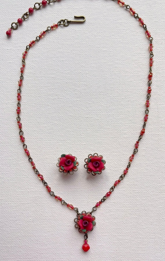 Colleen Toland Valentines Mini Rose Pendant, Earring Set