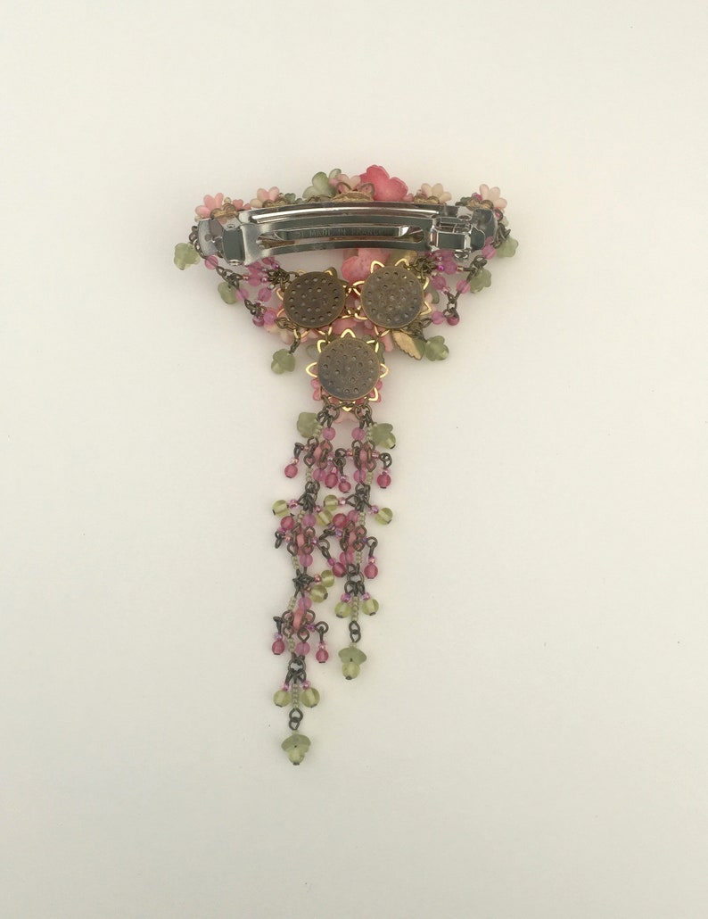 Georgeous Long Hanging Pink Floral Barrette by Vintage Jewelry Designer Colleen Toland image 6