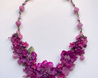 Carmine Fuchsia Colleen Toland Cactus Flower Statement Necklace