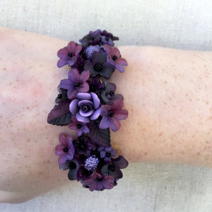 DEEP PURPLE BRACELET Hand beaded by Designer Colleen Toland Cleo Flower floral purple rose romantic downton abby victorian