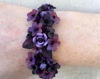 DEEP PURPLE BRACELET Hand beaded by Designer Colleen Toland Cleo Flower floral purple rose romantic downton abby victorian