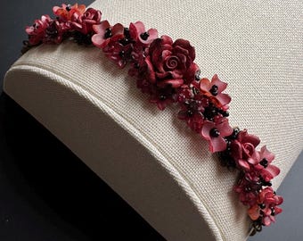 コリーン・トーランド シナバーローズブレスレット ハンドメイド ビーズフラワー 花柄 女性用ジュエリー レンガ色 オレンジ