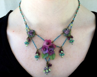 SPRING LILAC NECKLACE Handbeaded by Designer Colleen Toland