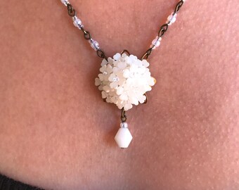 Sweet Off-White Pendant Handbeaded designed by Vintage Jewelry Designer Colleen Toland/Wedding Jewelry