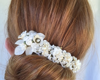 HAND BEADED BARRETTE, Bridal and Vintage Inspired by Designer Colleen Toland/ Bridal Hair Barrette