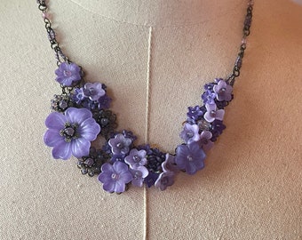 Colleen Toland Purple Pansy Beaded Necklace handmade jewerly romantic handcrafted vintage retro gift for her designer maker art to wear