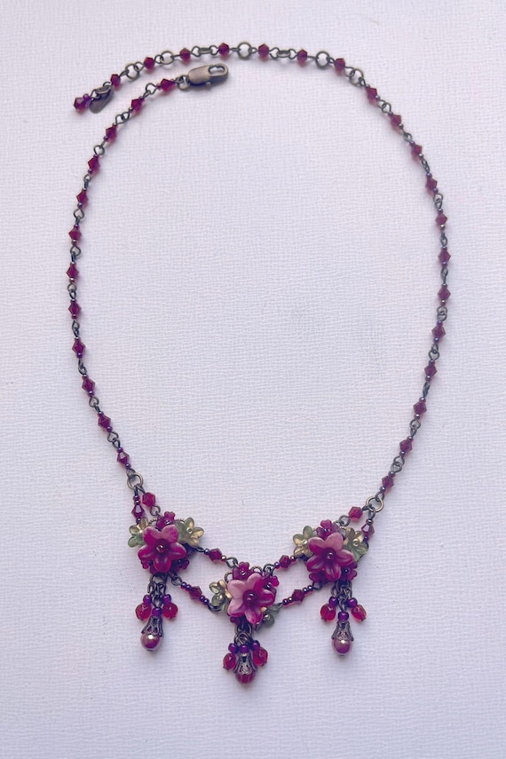 Colleen Toland Tea Rose Tri Flower Red Flower Necklace Handmade