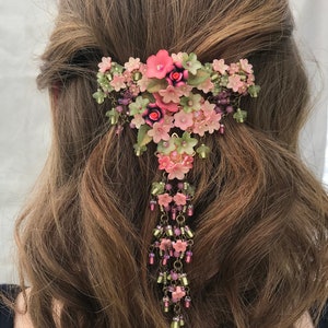 Georgeous Long Hanging Pink Floral Barrette by Vintage Jewelry Designer Colleen Toland image 1