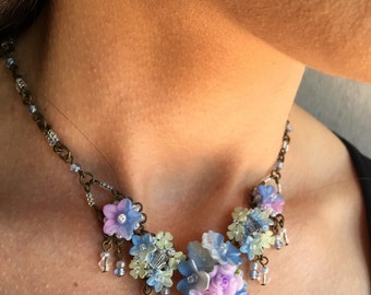 A WALK in the PARK - Blue Jasmine beaded vintage style necklace