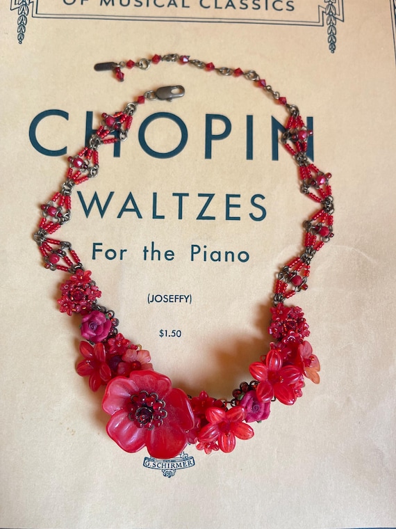 Colleen Toland RED Poppy Necklace Handmade Flower Floral Beaded