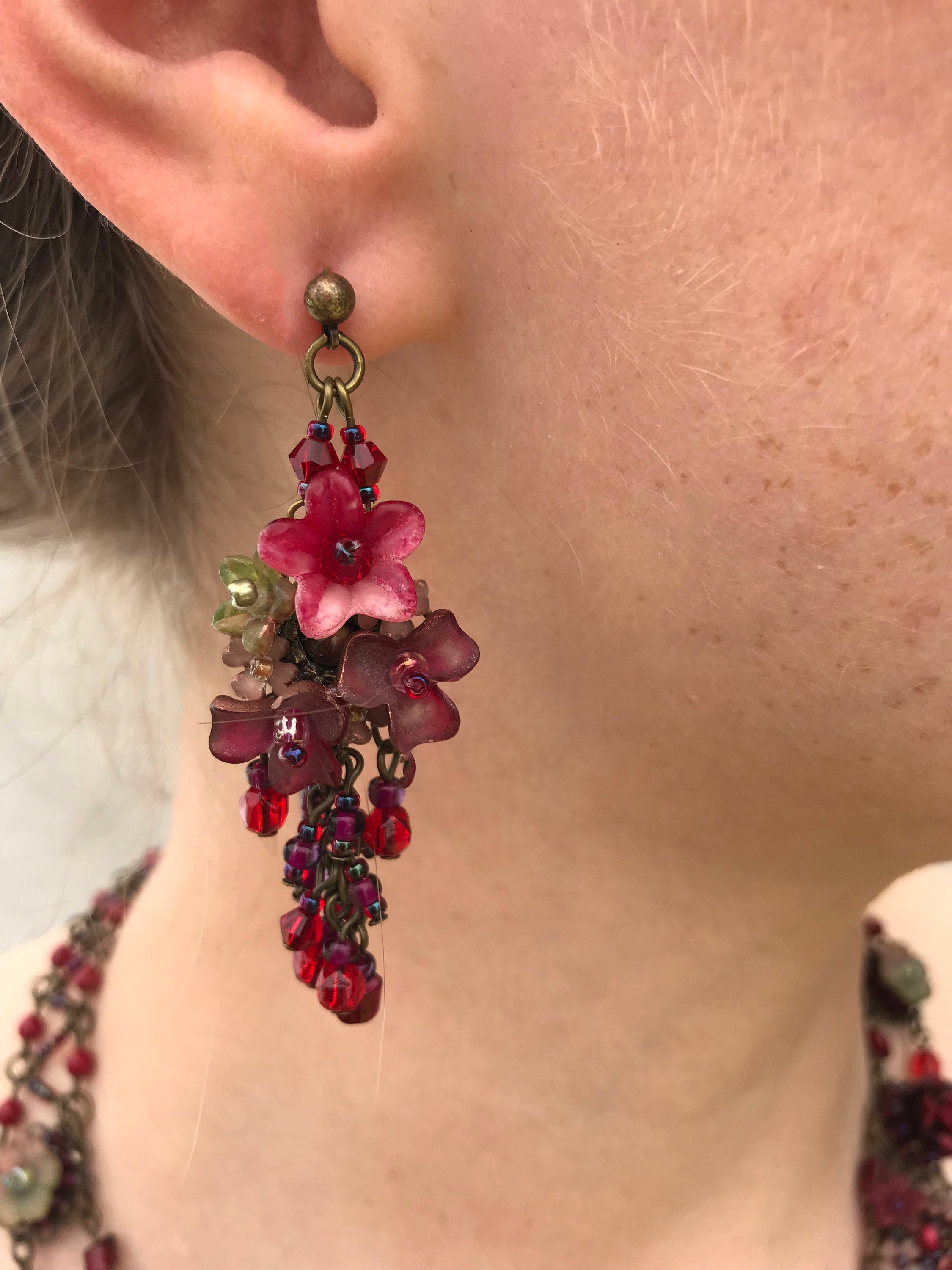 Tea Rose RED DANGLE Earrings Created by Vintage Jewelry