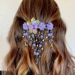 Colleen Toland Handmade Purple Flower Hydrangea Hanging Maiden Barrette romantic hair jewelry hair accessorie flower hairclip image 4