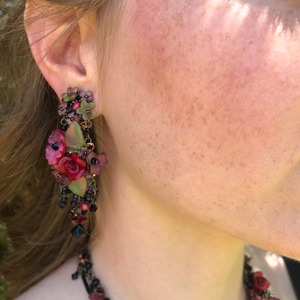 Deep Red Tango Chandelier Earrings/Flowers/Handbeaded/Created by Vintage Jewelry Designer Colleen Toland image 2