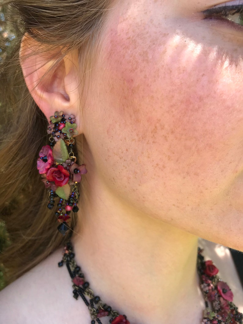 Deep Red Tango Chandelier Earrings/Flowers/Handbeaded/Created by Vintage Jewelry Designer Colleen Toland image 2