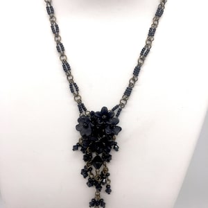 BLACK FLOWER PENDANT Handbeaded by Vintage Jewelry Designer Colleen Toland image 9