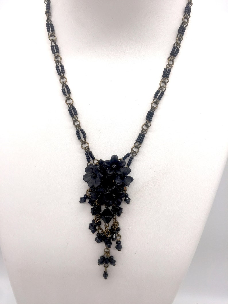 BLACK FLOWER PENDANT Handbeaded by Vintage Jewelry Designer Colleen Toland image 9